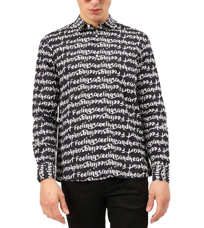 antony morato black printed straight fit shirt