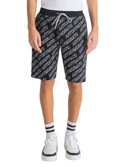 antony morato black regular fit printed shorts