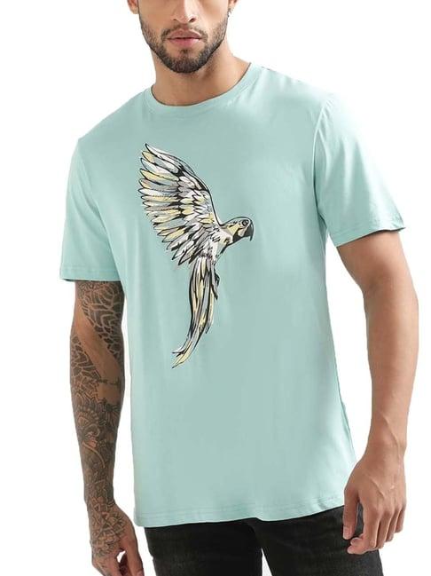 antony morato blue cotton regular fit printed t-shirt