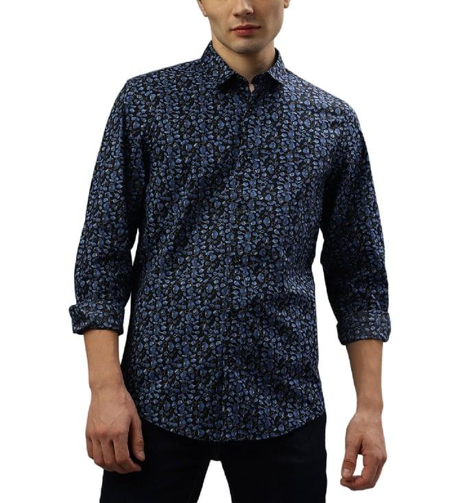 antony morato blue fashion printed slim fit shirt