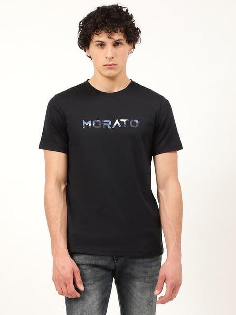 antony morato blue ink printed round neck t shirt