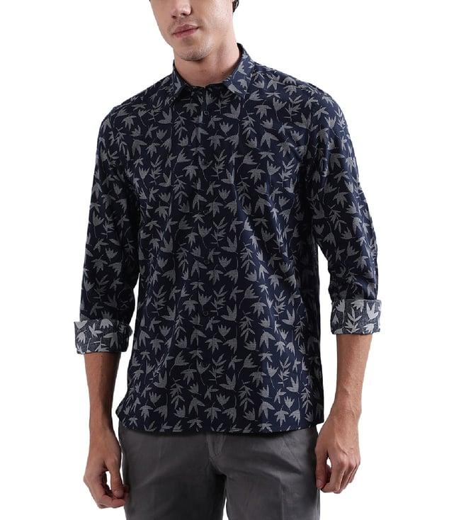 antony morato blue printed regular fit shirt