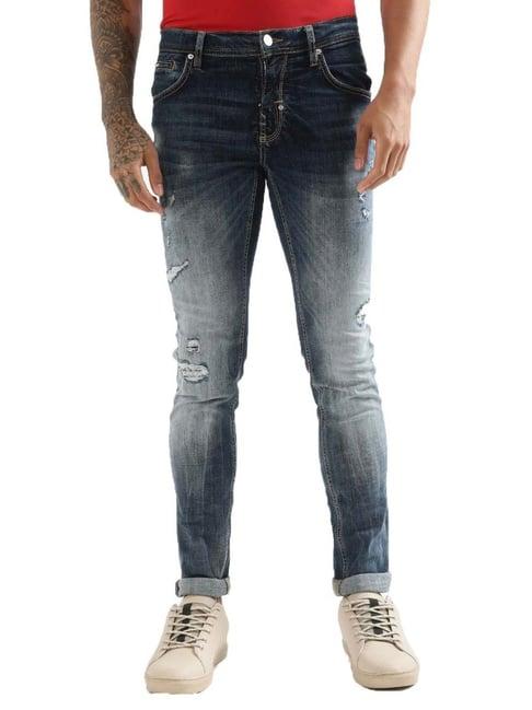 antony morato blue super skinny fit distressed jeans