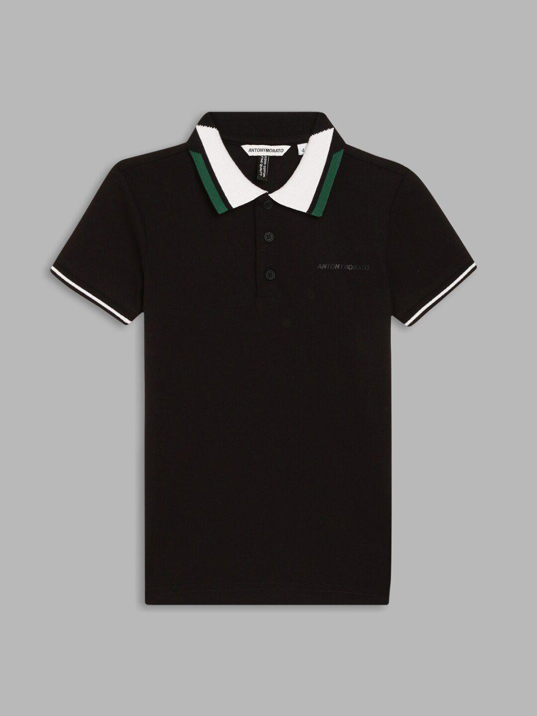 antony morato boys black pure cotton polo collar t-shirt