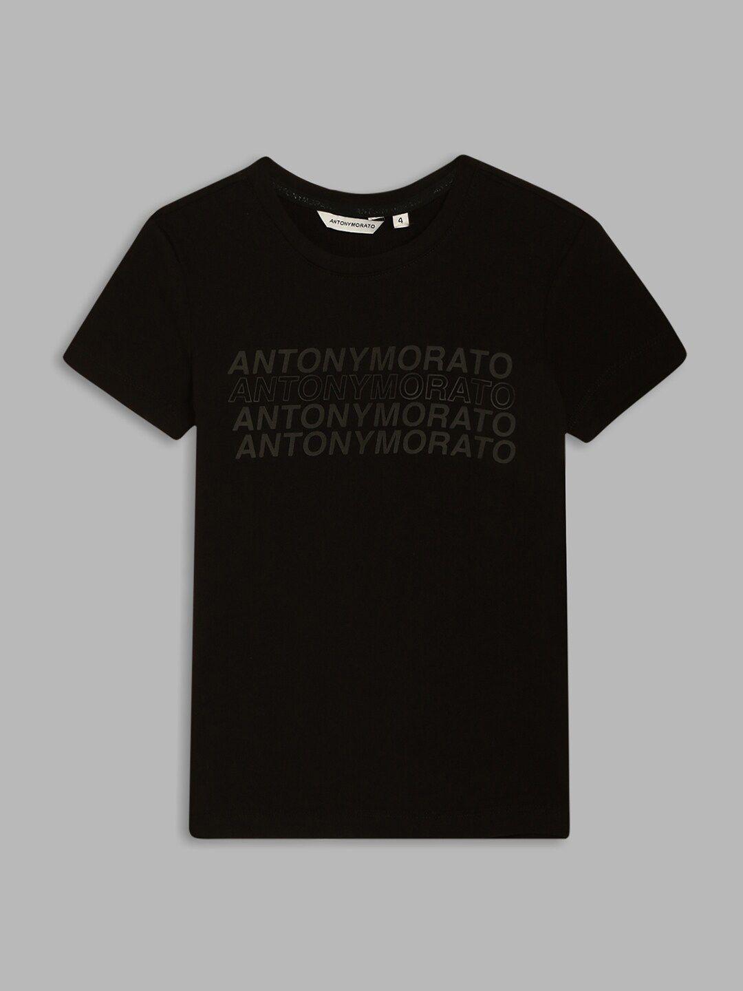antony morato boys black typography printed t-shirt