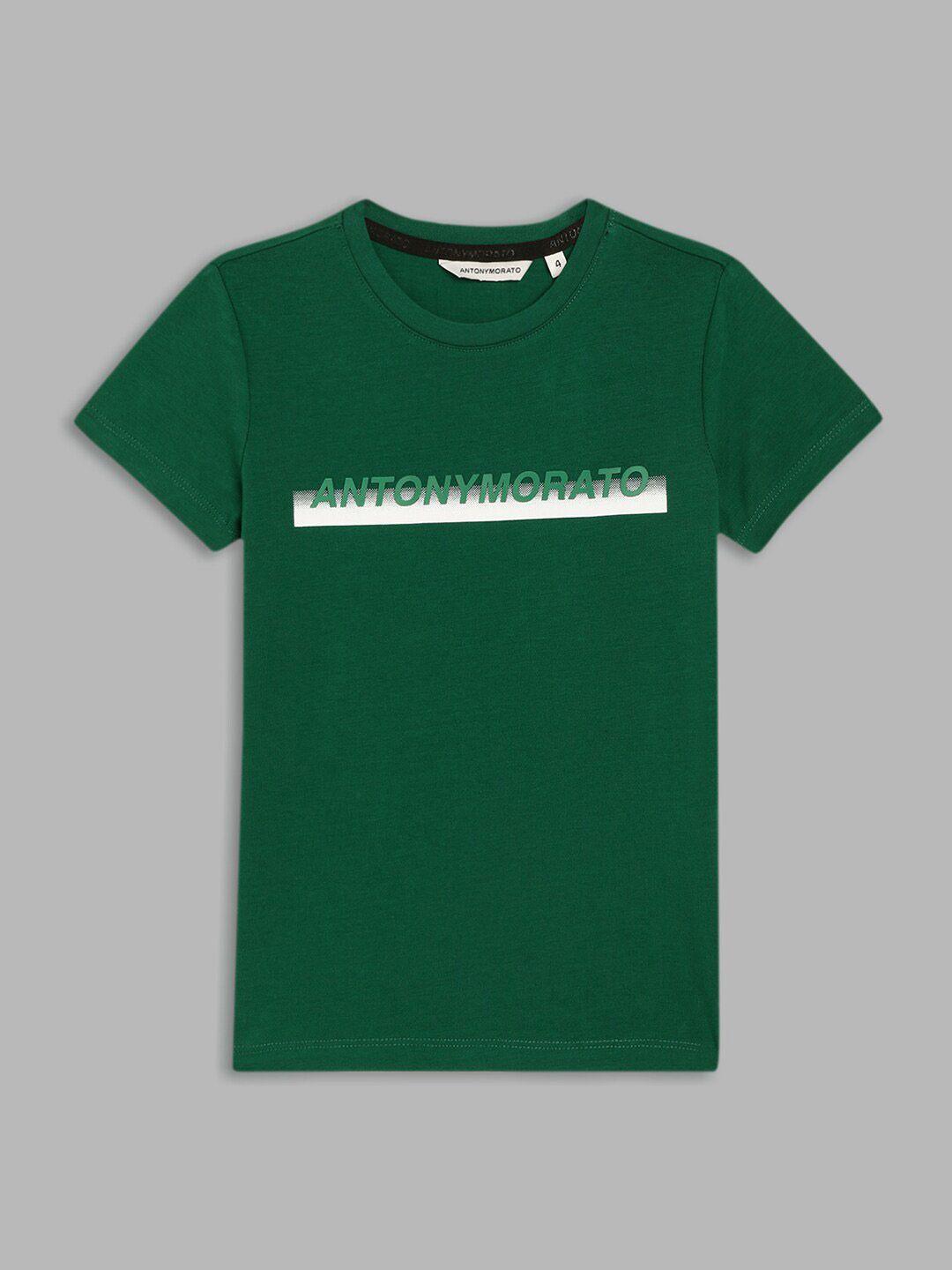 antony morato boys green brand logo printed t-shirt