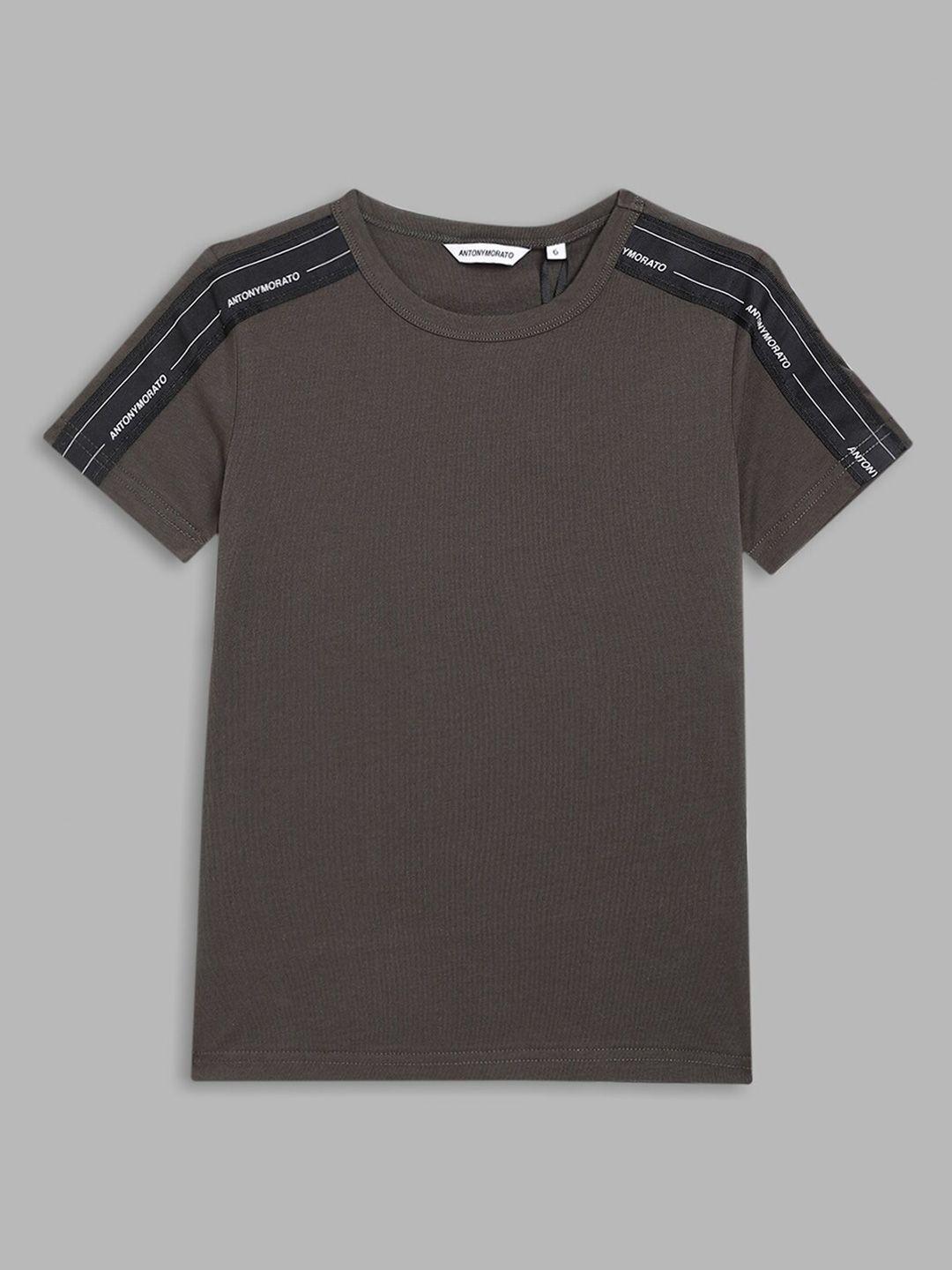 antony morato boys olive green solid round neck cotton t shirt