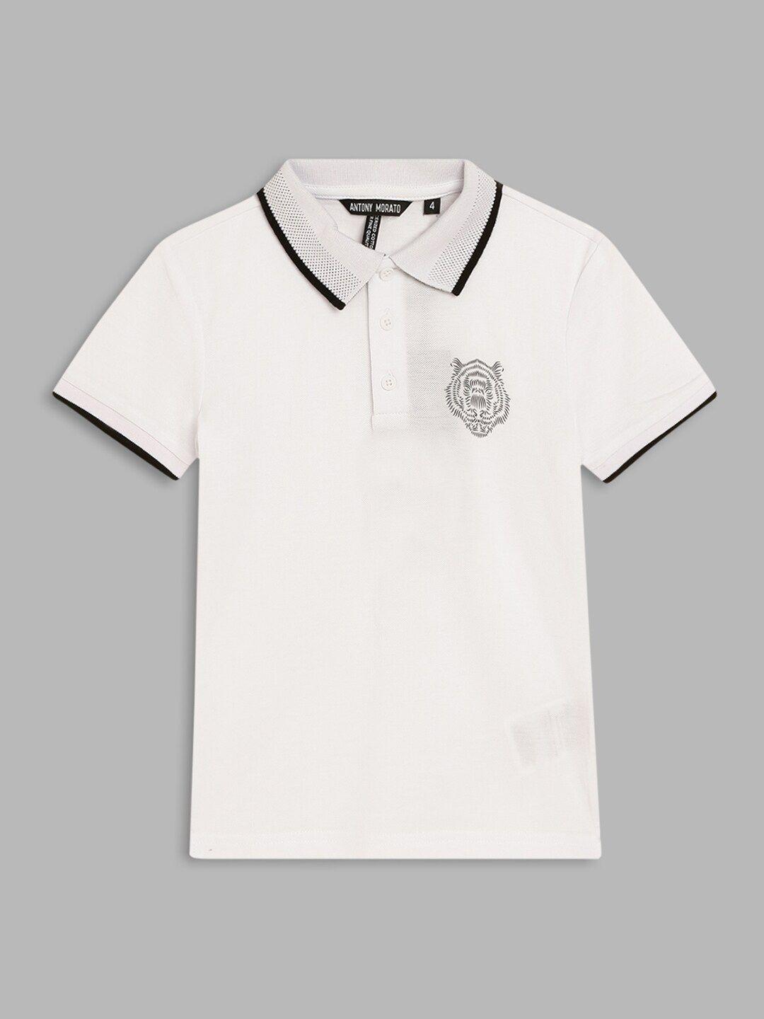 antony morato boys white polo collar cotton t-shirt