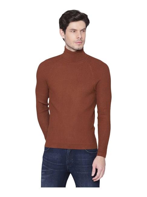 antony morato brown regular fit self pattern sweater