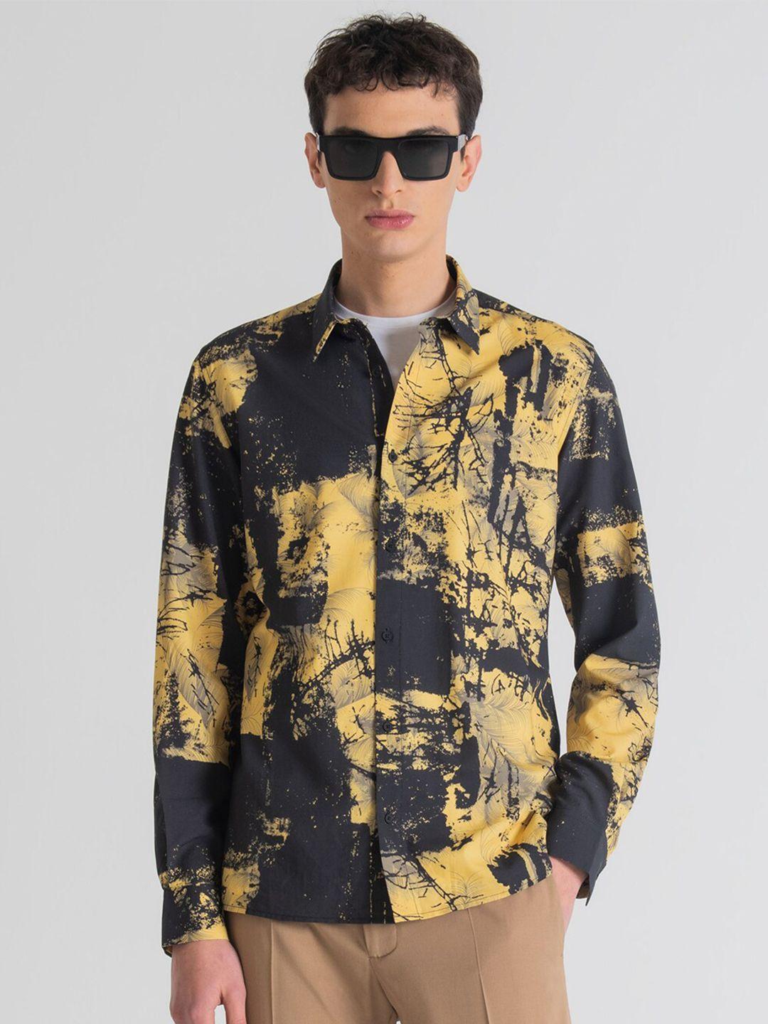 antony morato men black & yellow printed casual shirt