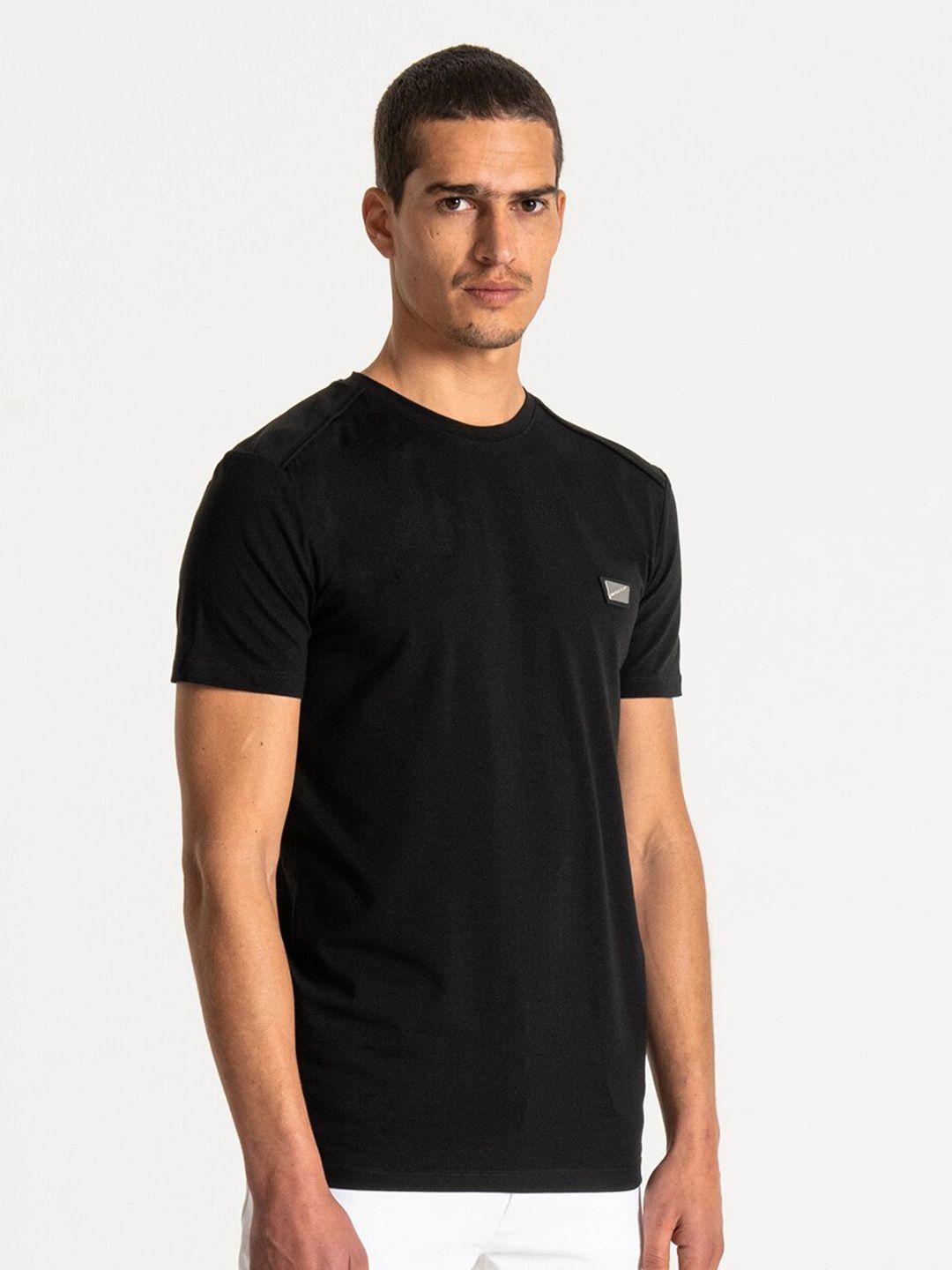 antony morato men black cotton solid slim fit t-shirt