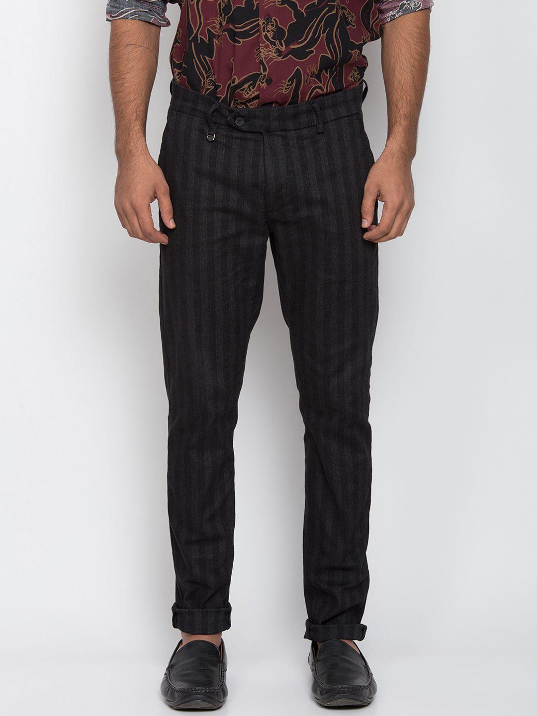 antony morato men black slim fit striped regular trousers