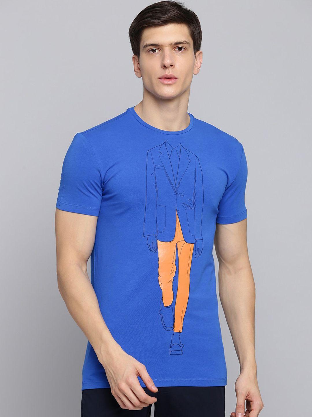 antony morato men blue printed round neck t-shirt