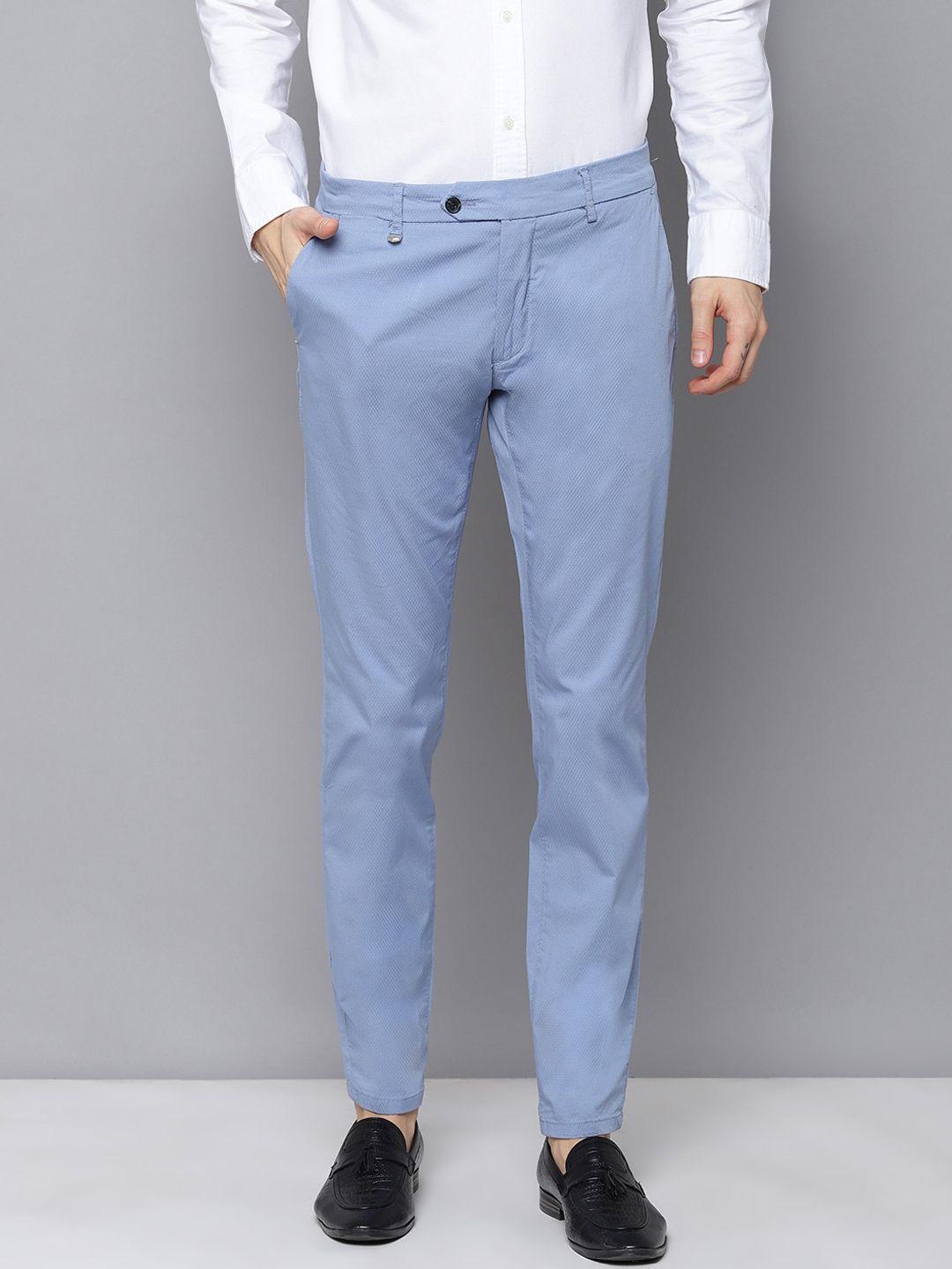 antony morato men blue regular fit self design regular trousers