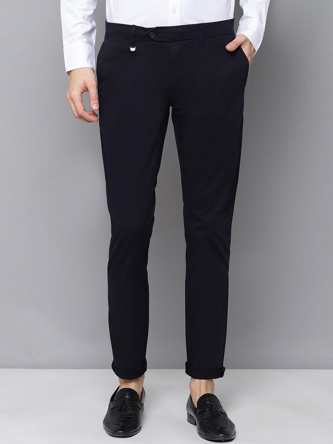 antony morato men blue regular fit solid regular trousers