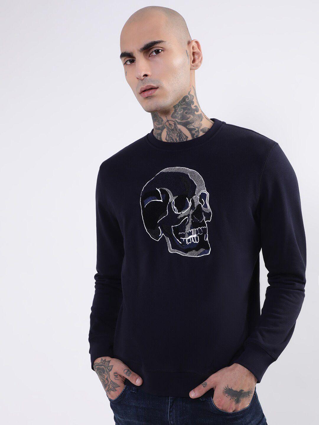 antony morato men blue round neck printed sweatshirt