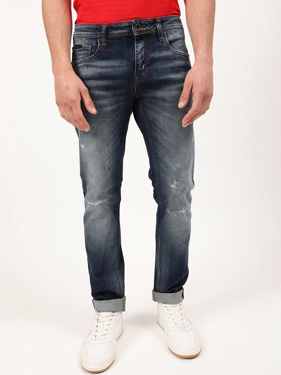 antony morato men blue slim fit mildly distressed heavy fade jeans