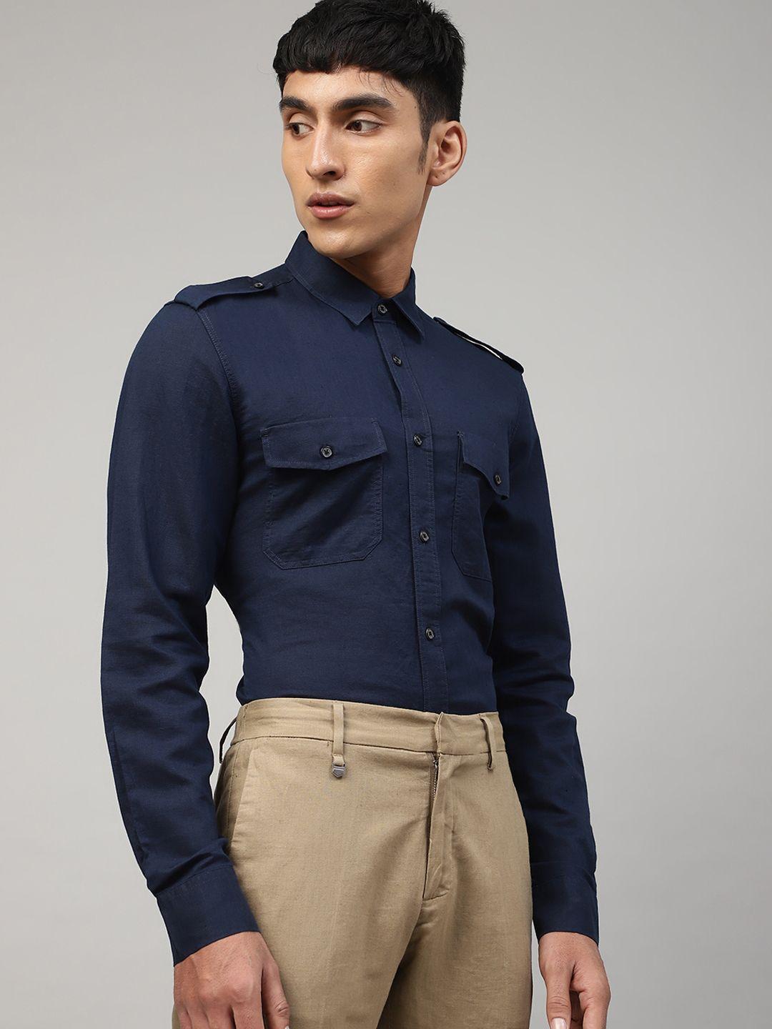 antony morato men blue slim fit solid casual shirt