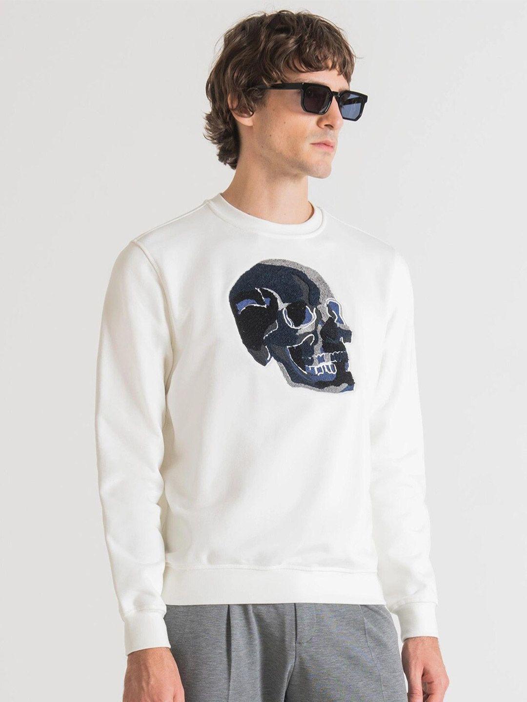 antony morato men cream-coloured printed sweatshirt