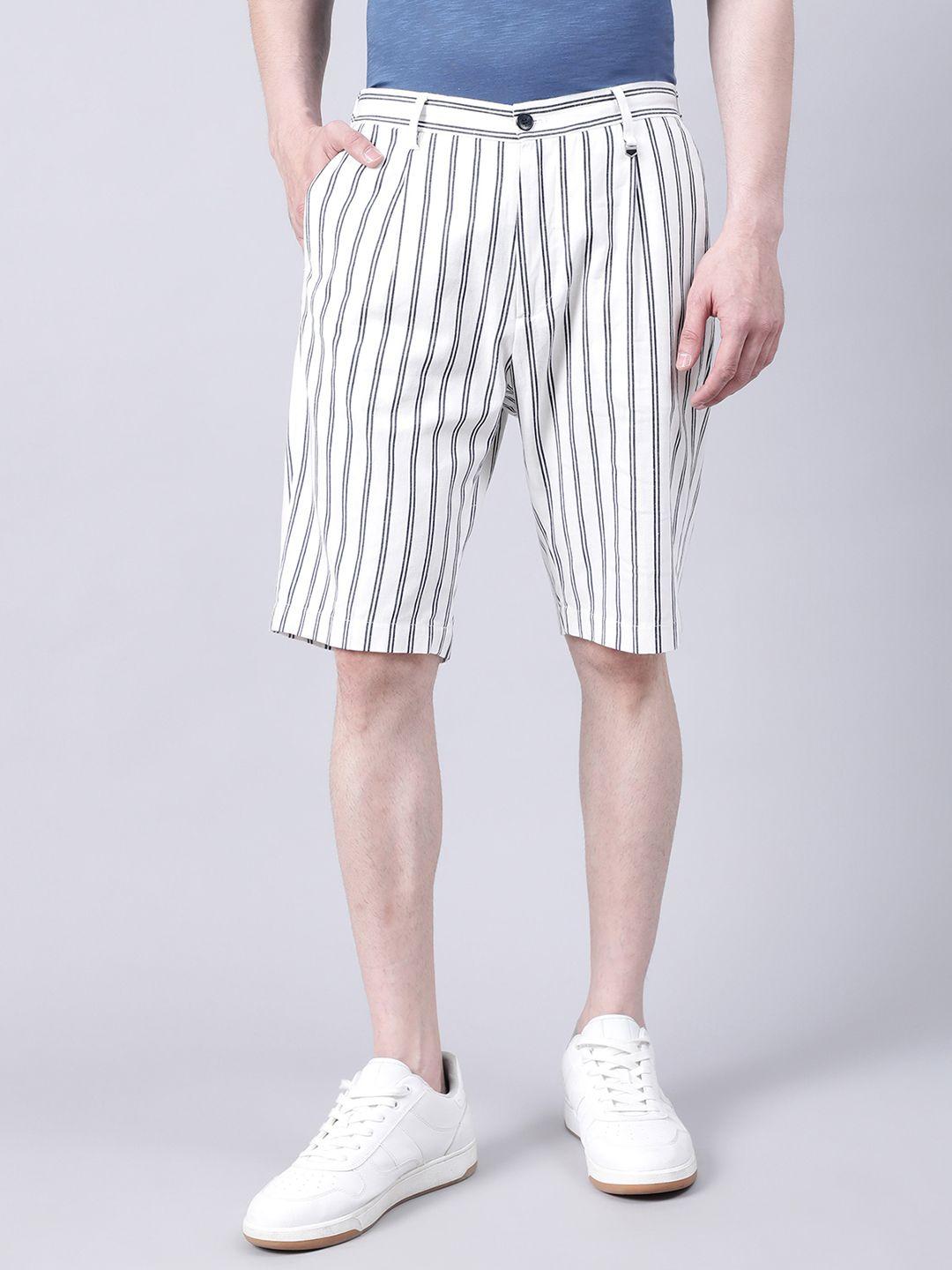 antony morato men cream-coloured striped skinny fit shorts