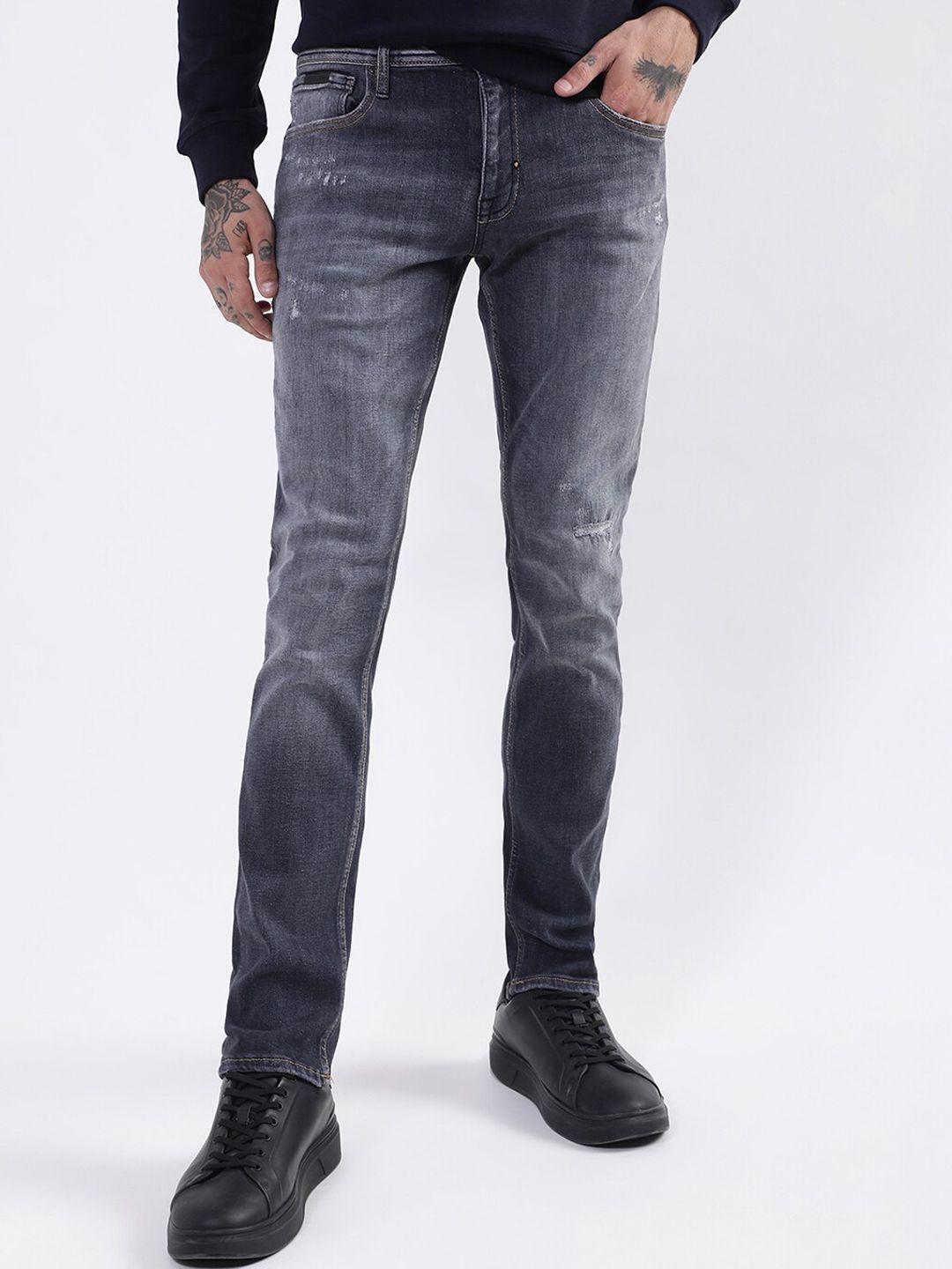 antony morato men grey slim fit heavy fade stretchable cotton jeans