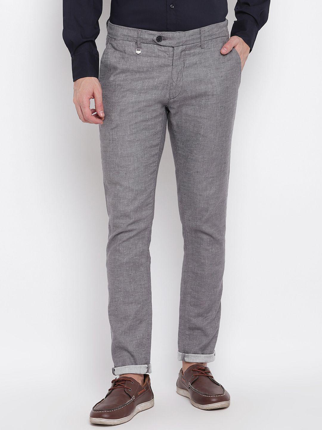 antony morato men grey slim fit solid regular trousers