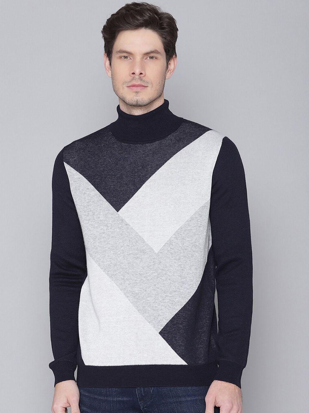 antony morato men navy blue & grey colourblocked pullover