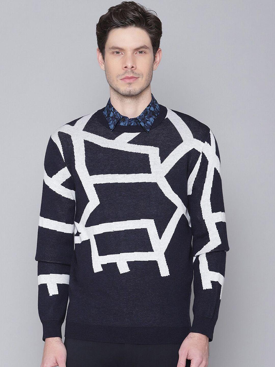 antony morato men navy blue & white printed pullover