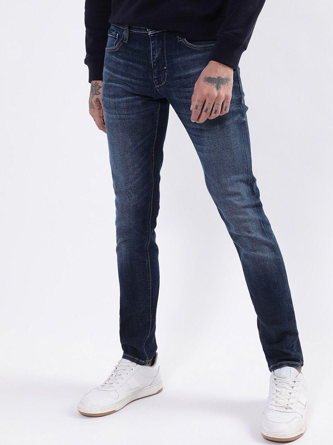 antony morato men navy blue light fade stretchable cotton jeans
