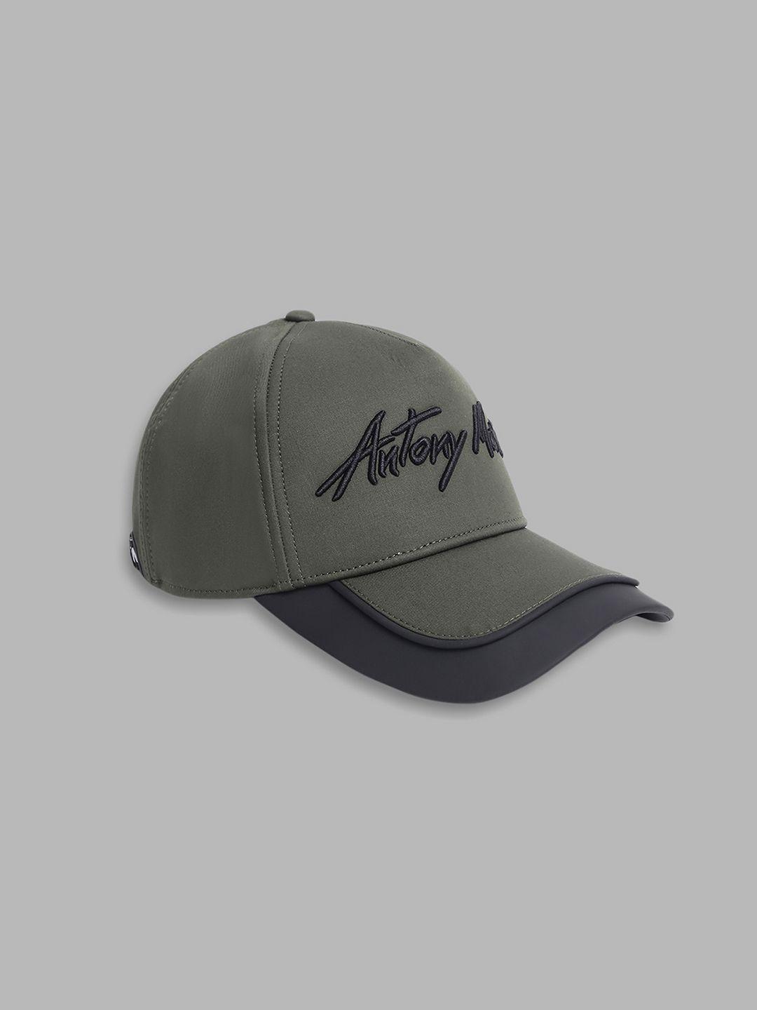 antony morato men olive green & black embroidered baseball cap