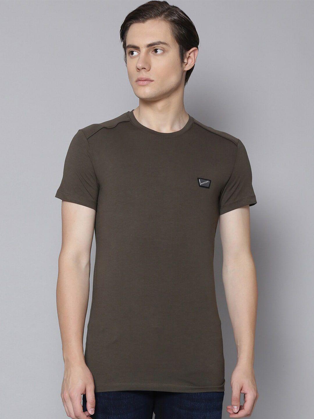 antony morato men olive green solid round neck t-shirt