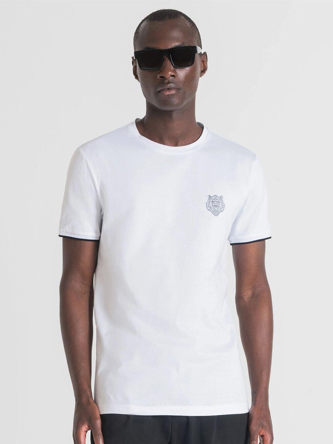 antony morato men white cotton solid slim fit t-shirt