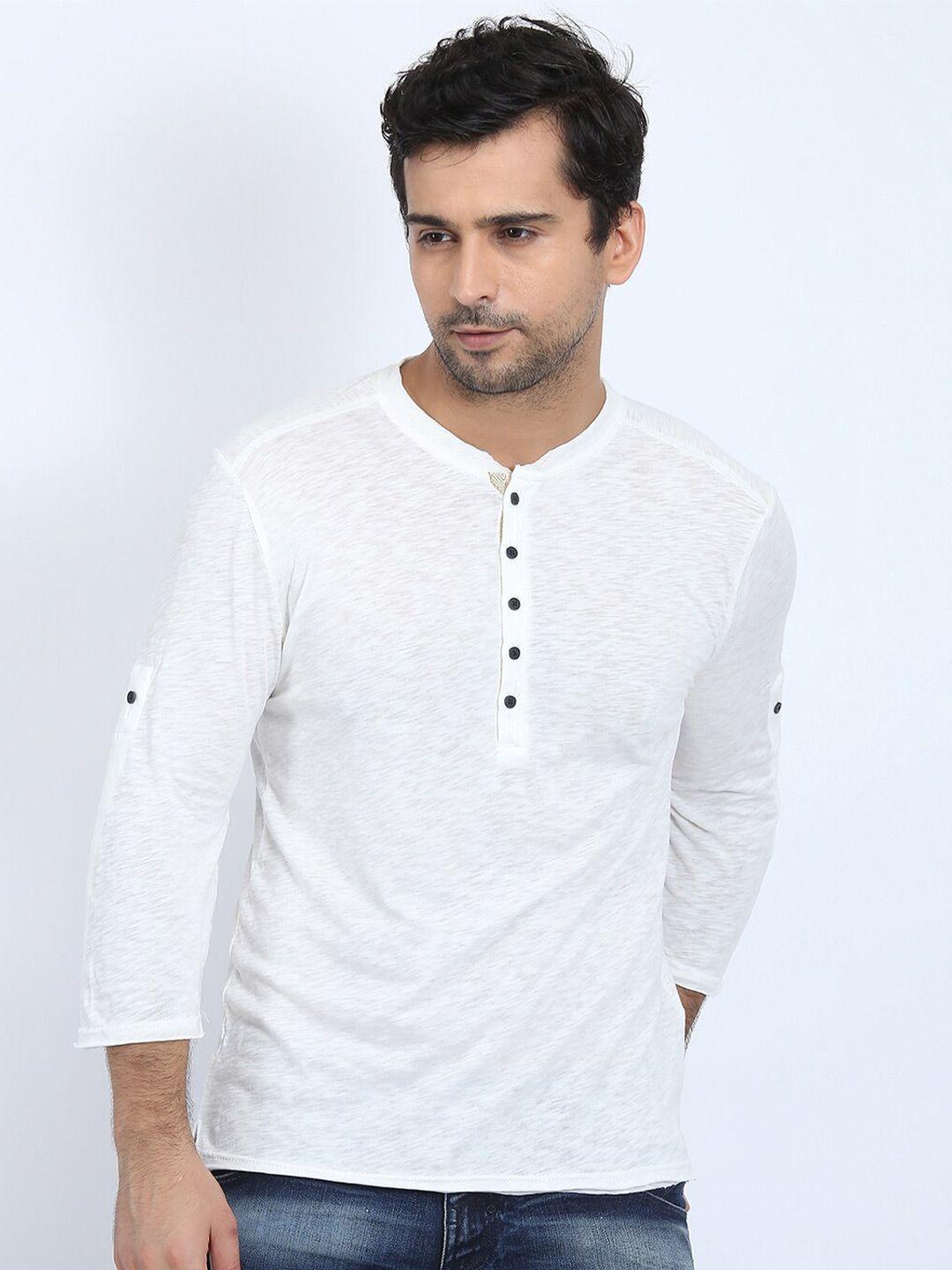 antony morato men white henley neck raw edge slim fit t-shirt