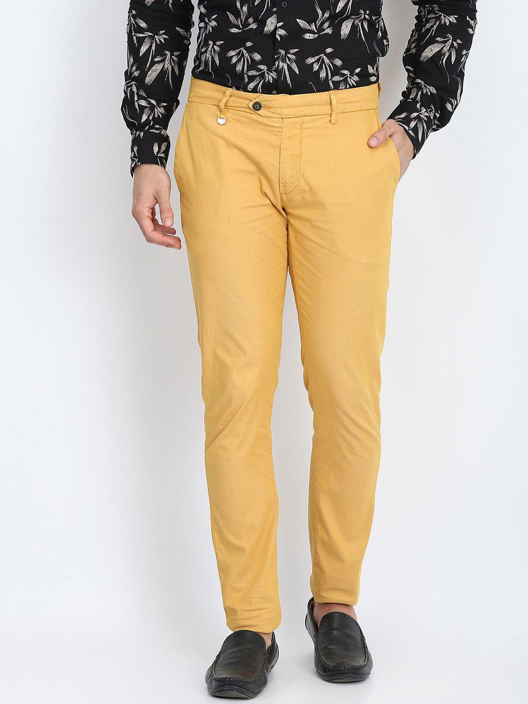 antony morato men yellow slim fit solid regular trousers