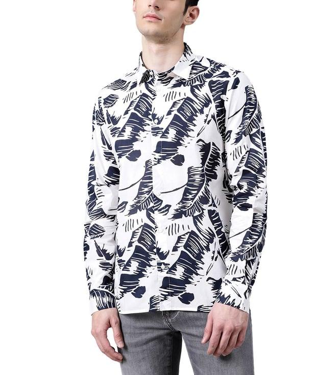 antony morato navy blue barcelona printed straight fit shirt