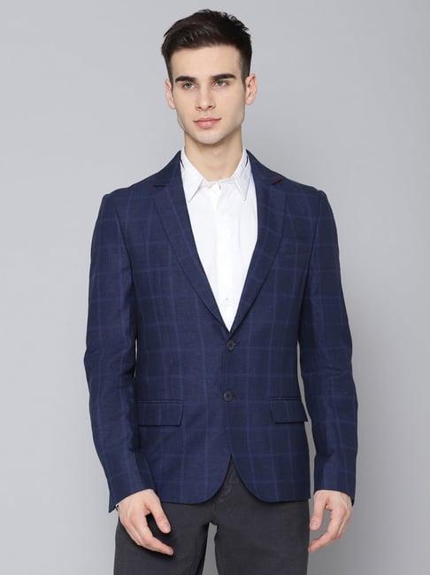 antony morato navy linen slim fit checks blazers