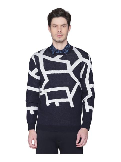 antony morato navy regular fit printed sweater