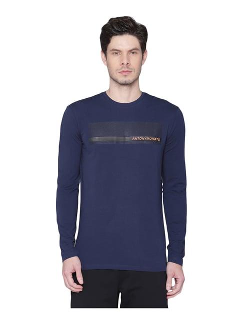 antony morato navy slim fit logo printed t-shirt