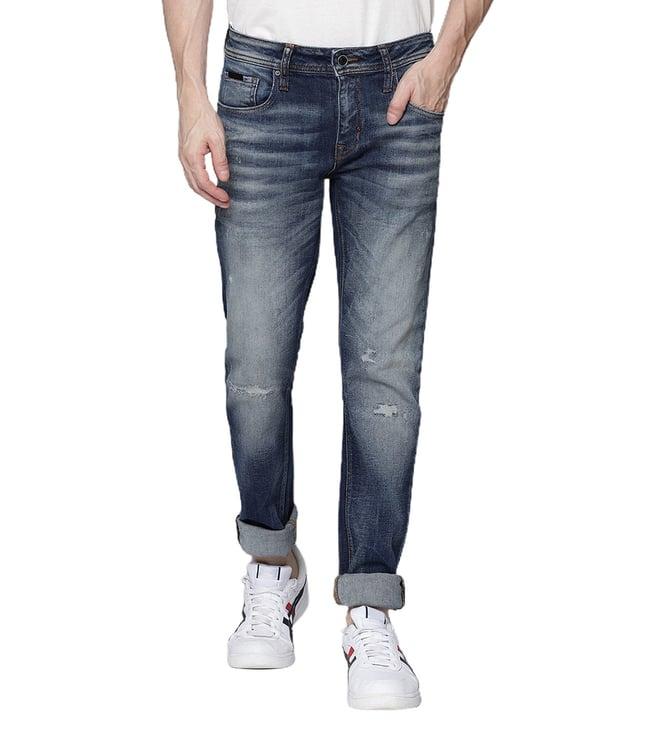 antony morato tapered blue distressed clean mid rise jeans