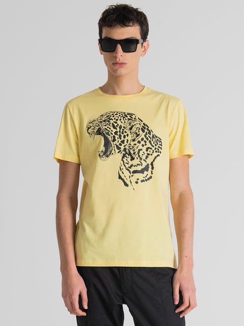 antony morato yellow printed round neck t-shirt