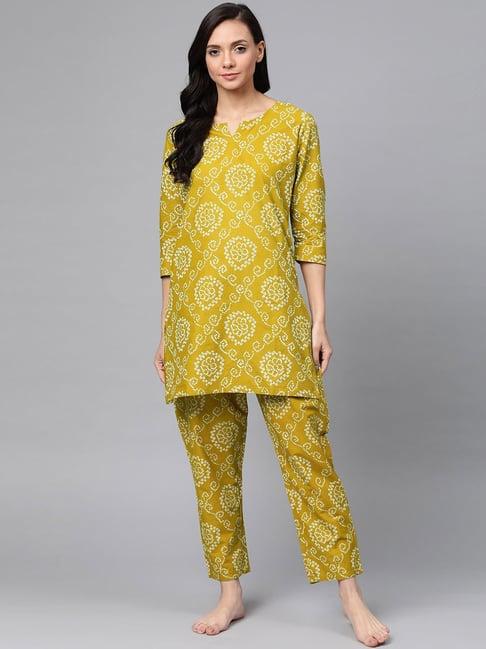 anubhutee green printed kurti pyjama set