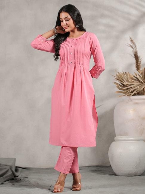 anubhutee pink cotton straight kurta