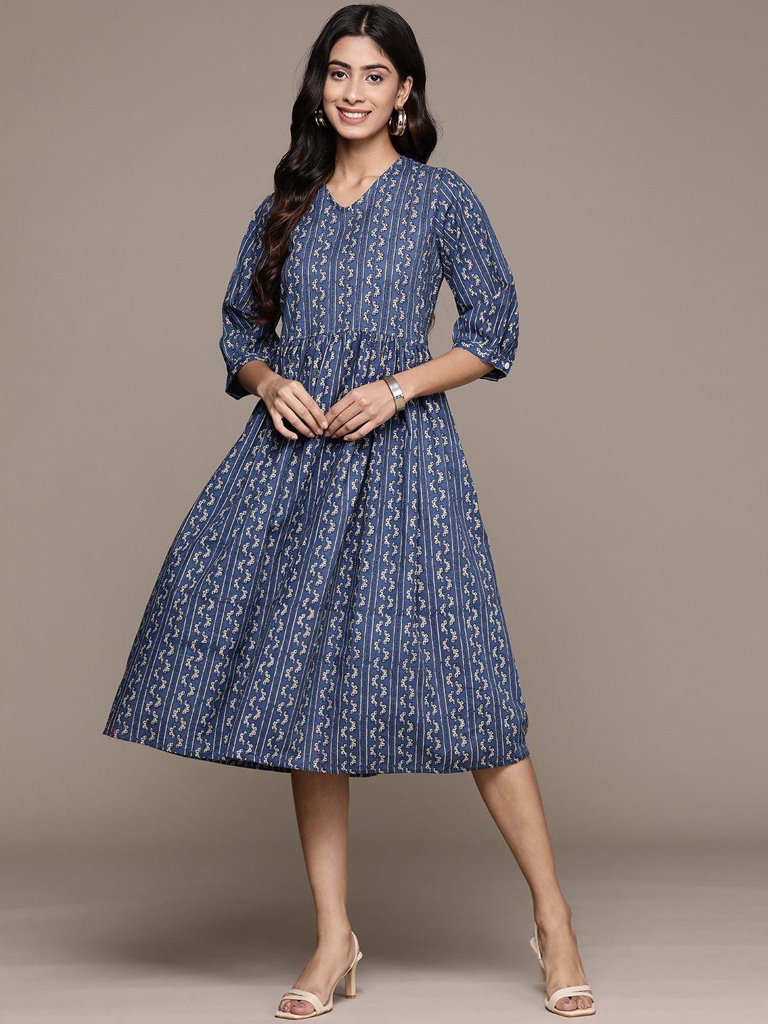 anubhutee printed cotton a-line midi dress