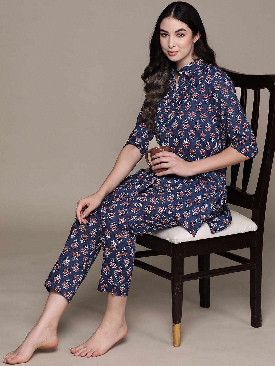 anubhutee women floral printed pure cotton night suit