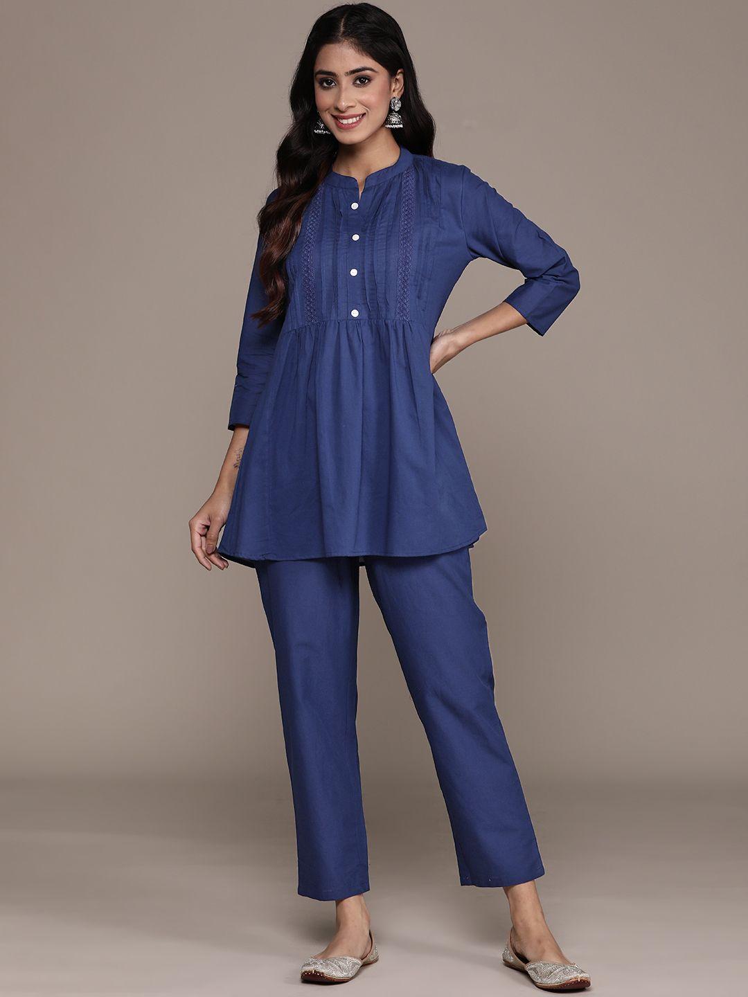 anubhutee women solid pure cotton tunic with trousers