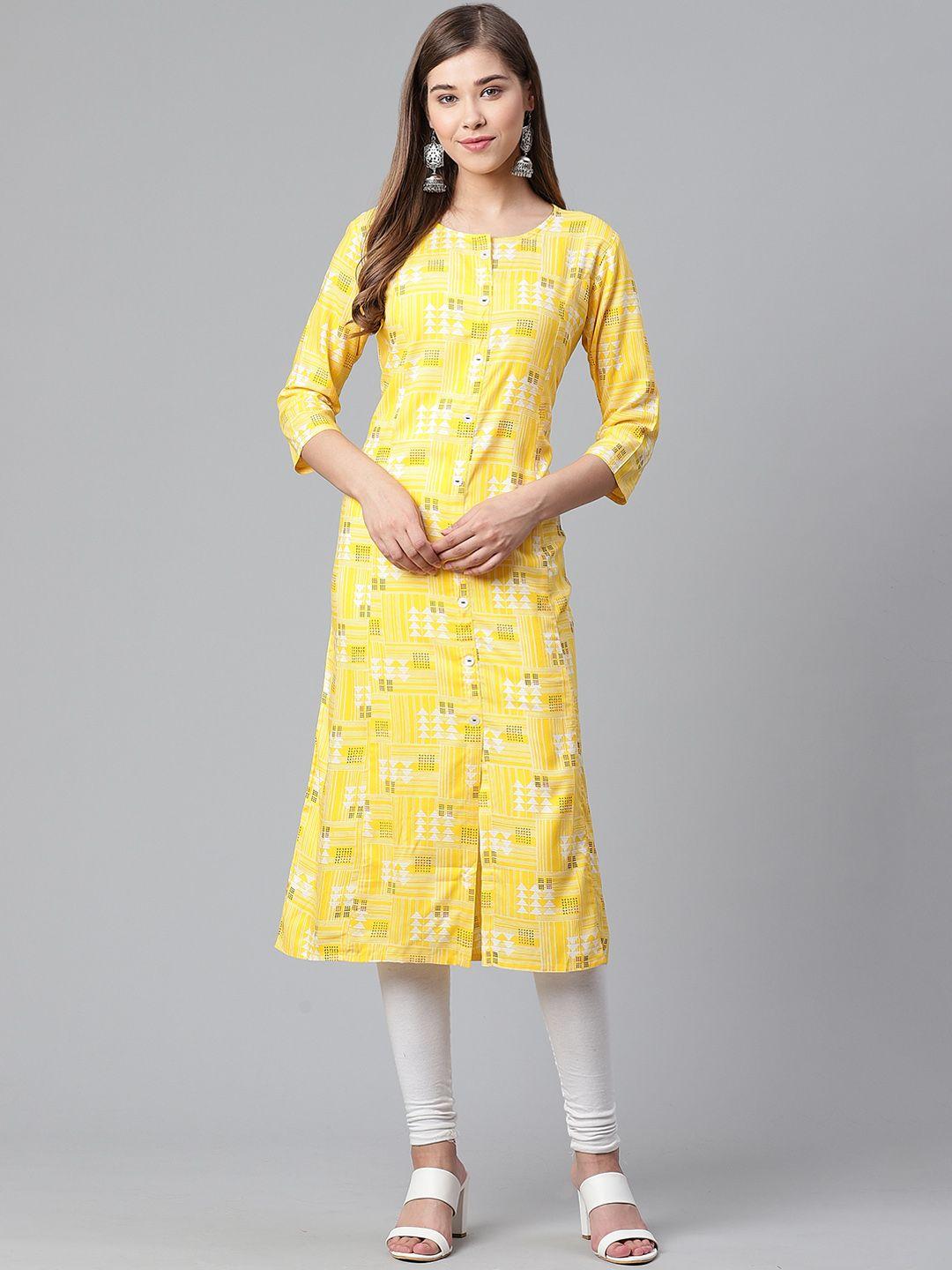 anubhutee women yellow printed a-line kurta