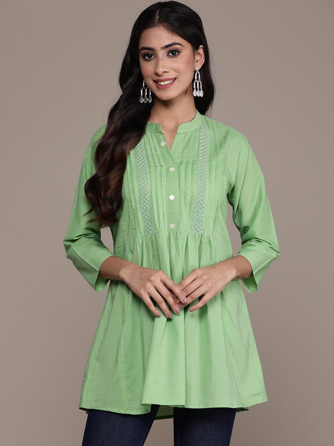 anubhutee accordian pleated woven design pure cotton kurti