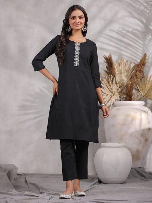 anubhutee black cotton kurti pant set