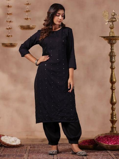 anubhutee black embellished straight kurta