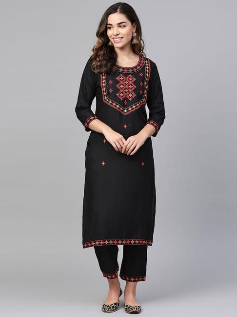anubhutee black embroidered kurta pant set